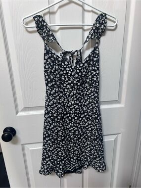 Abercrombie and Fitch Floral Black and White Open Back Ruffle Mini Dress